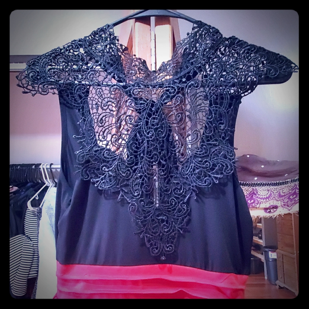 Red and Black lace mini dress